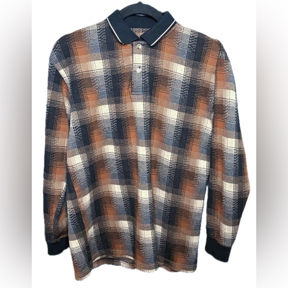 Vintage Brown Black Plaid Polo Shirt Small Goblincore Cottagecore Guy Grandpa - Picture 1 of 6